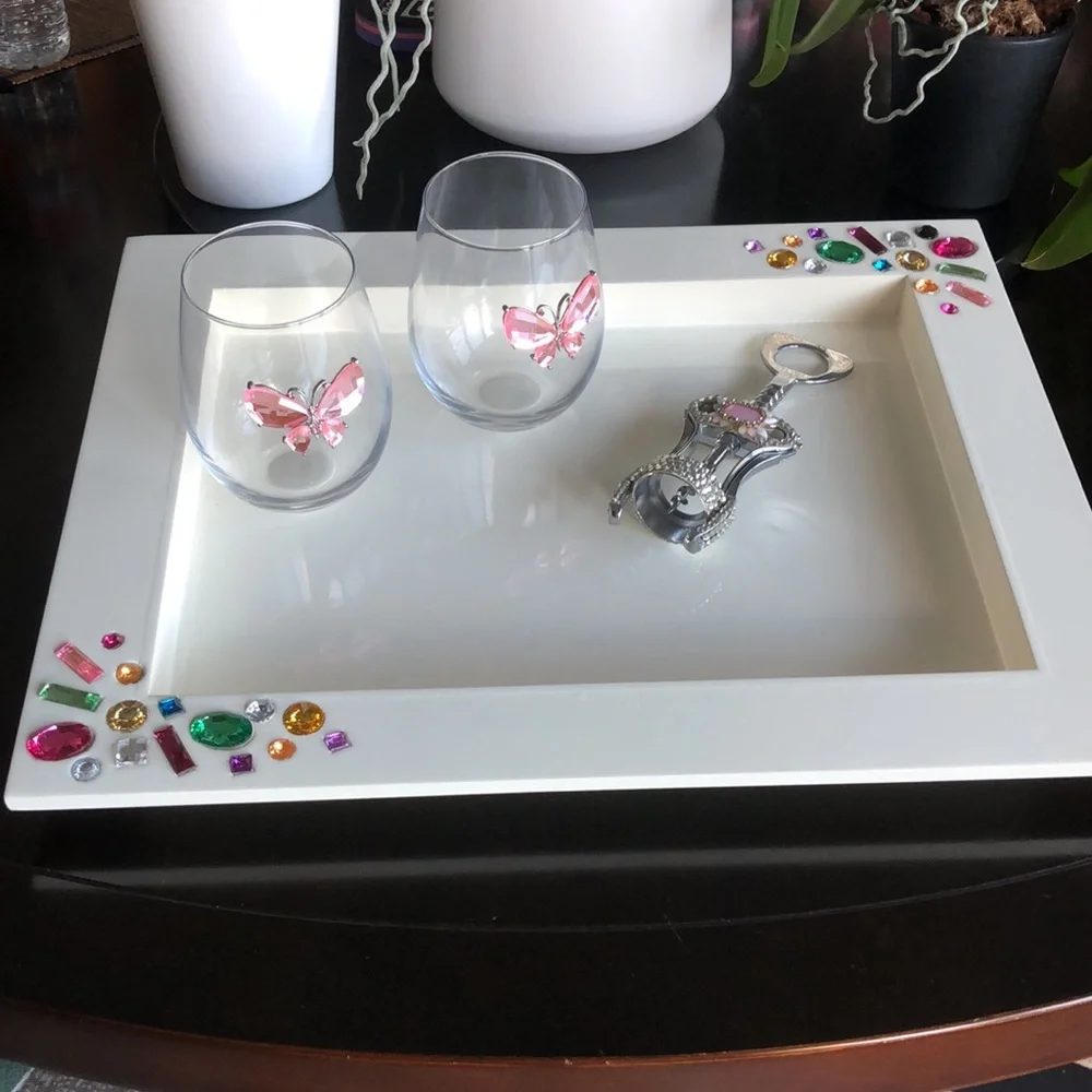 Z Gallerie Tray💖Decorative Gem-Embellished White Tray! For serving or your lap!